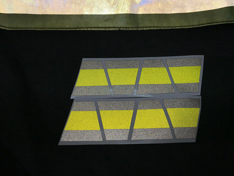 Load image into Gallery viewer, MATTE BLACK WITH MATTE FLUORESCENT YELLOW LINE TRIPLE STRIPE REFLECTIVE HELMET (TET) TETRAHEDRON 8 PACK
