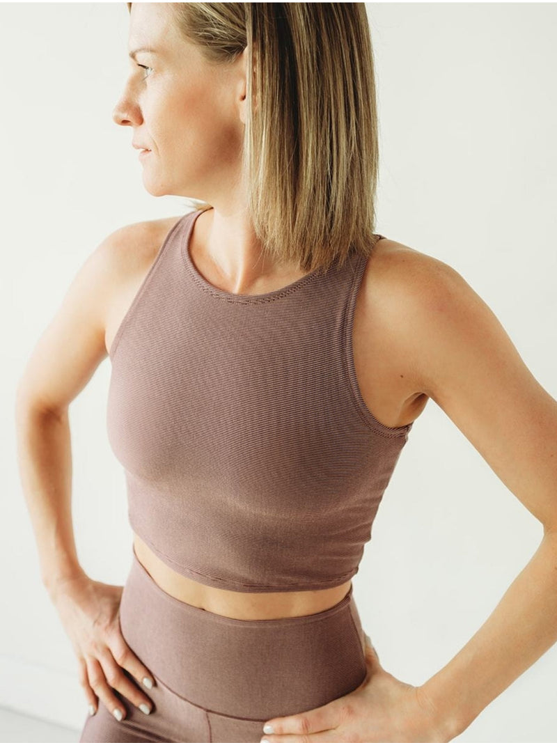 Load image into Gallery viewer, Mauve Microstripe Crop Top *FINAL SALE*
