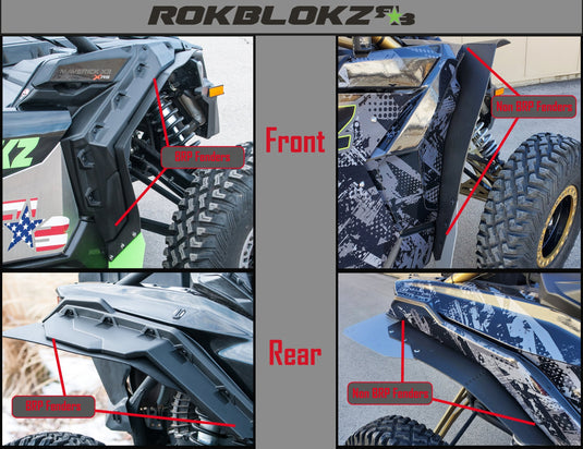 Maverick X3 with BRP Fenders vs Without ft Rokblokz fenders and fender flares