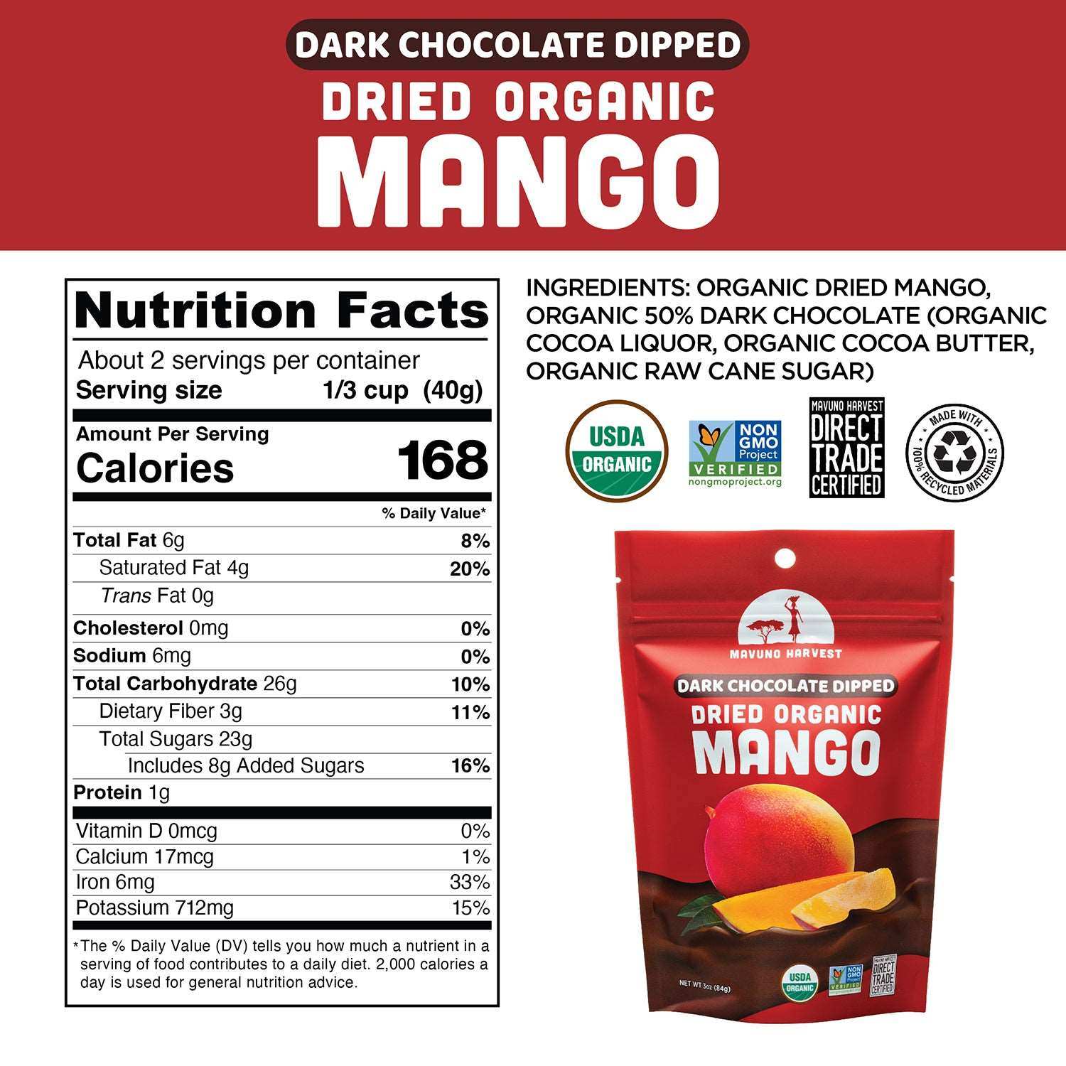 Organic Dried Mango Dipped in Dark Chocolate - Skoutley Outdoors LLC