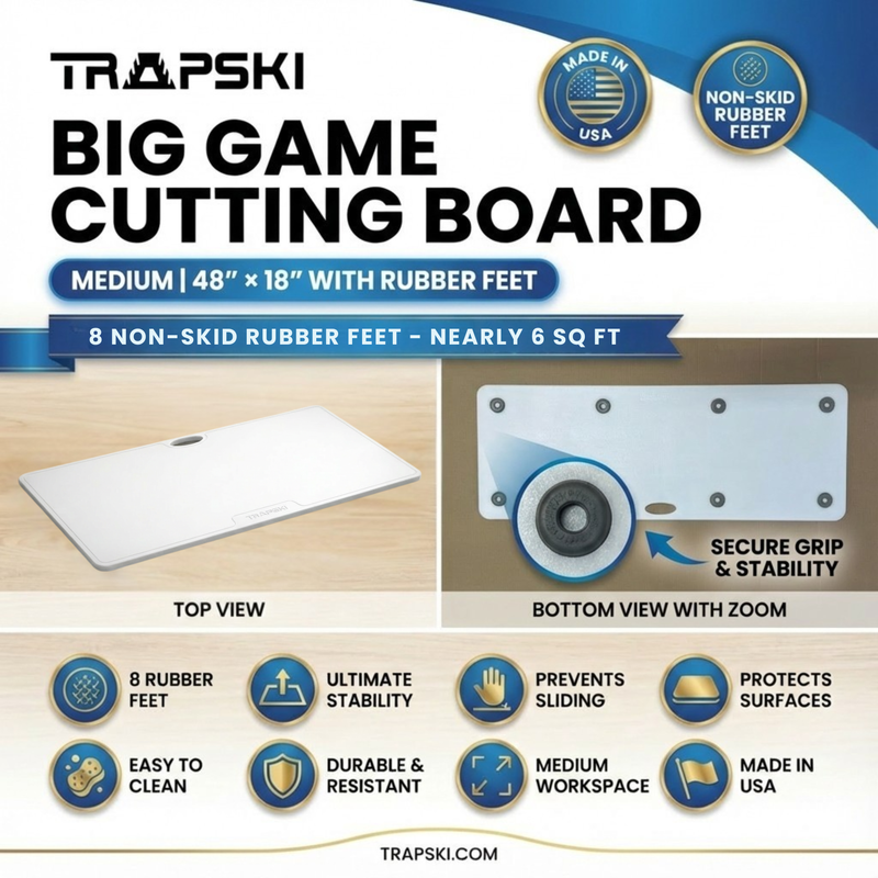 Load image into Gallery viewer, Big Game Cutting Chopping Board 3/8 Inch Thick | Food-Grade HDPE Optional Non-Skid Rubber Feet, Wide Juice Groove | 32 or 48 in x 18 in or 24 in for Tailgates, Coolers and Tables | Easy Grip Handle
