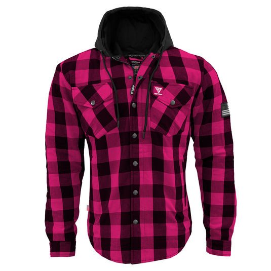 Protective Flannel Hoodie For Men - Pink and Black Checkered