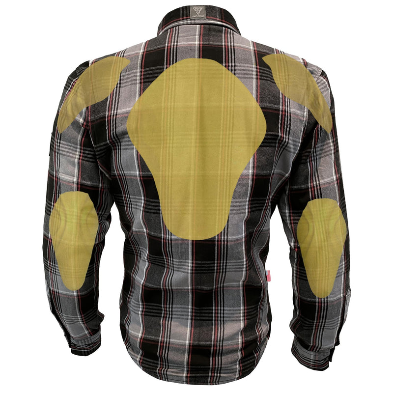 Load image into Gallery viewer, Protective Flannel Shirt For Men - Grey Black Red Checkered with Pads
