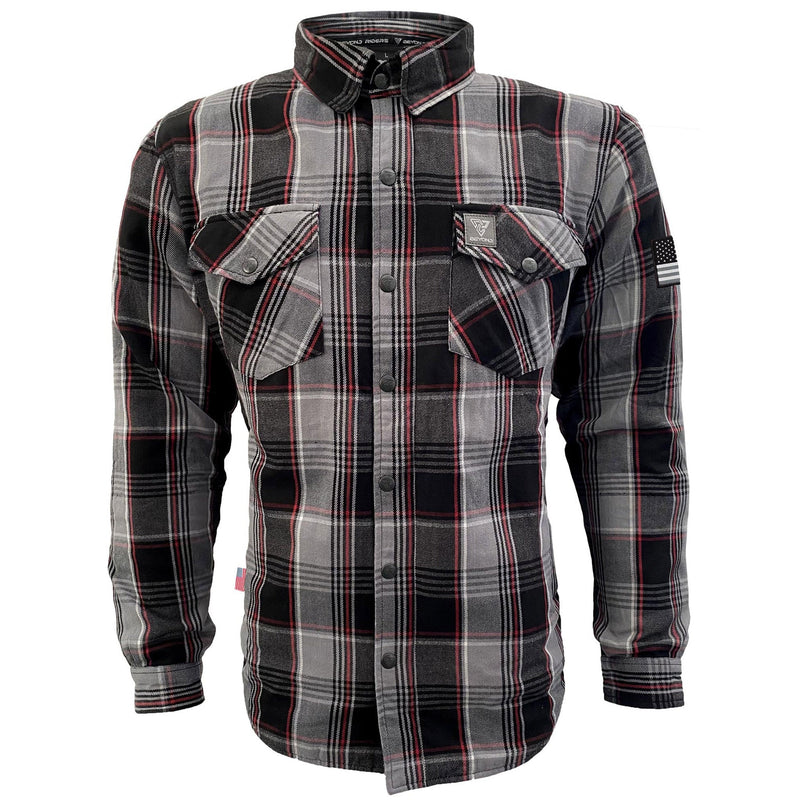 Load image into Gallery viewer, Protective Flannel Shirt For Men - Grey Black Red Checkered with Pads
