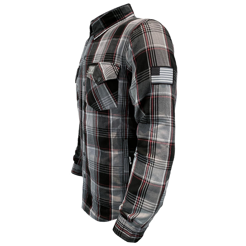 Load image into Gallery viewer, Protective Flannel Shirt For Men - Grey Black Red Checkered with Pads
