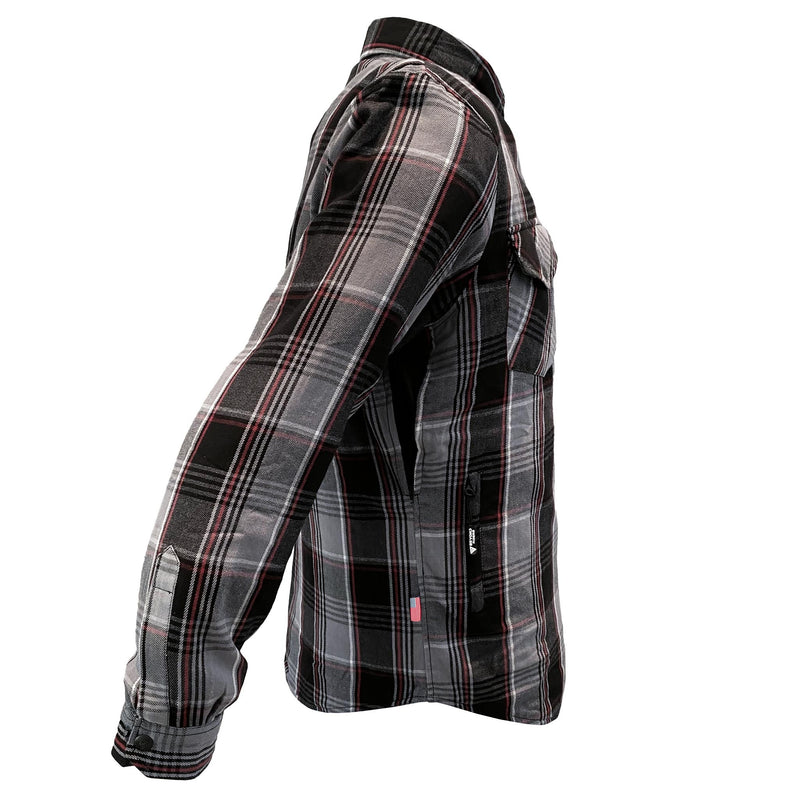 Load image into Gallery viewer, Protective Flannel Shirt For Men - Grey Black Red Checkered with Pads
