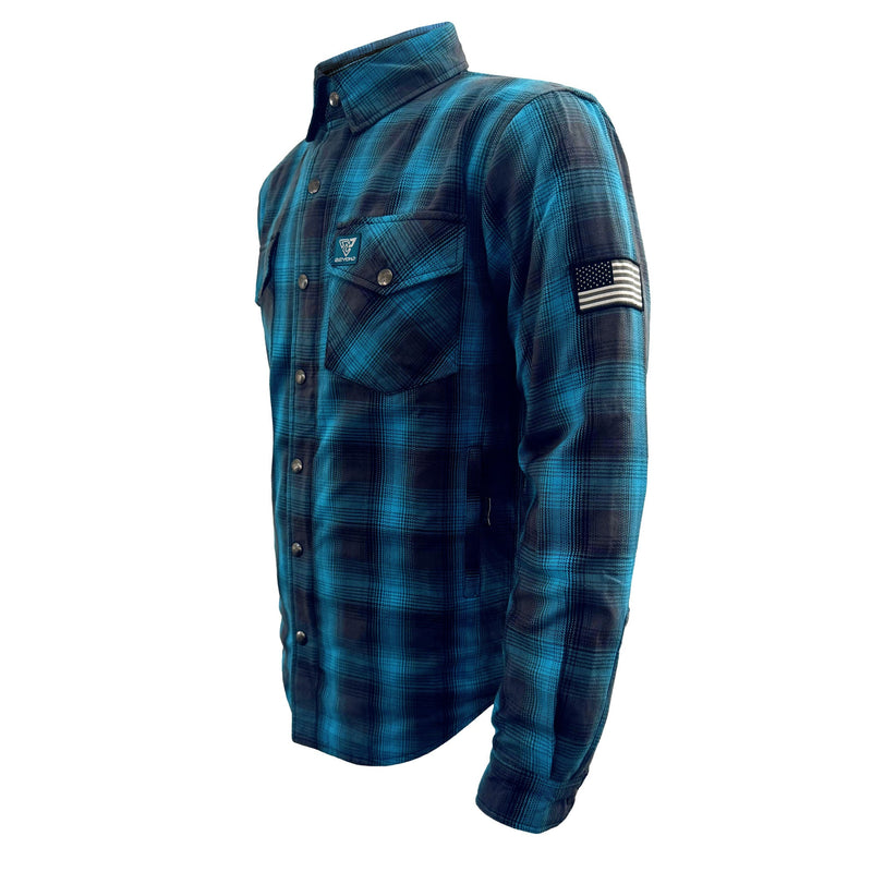 Load image into Gallery viewer, Protective Flannel Shirt For Men - Grey and Aqua Blue Plaid
