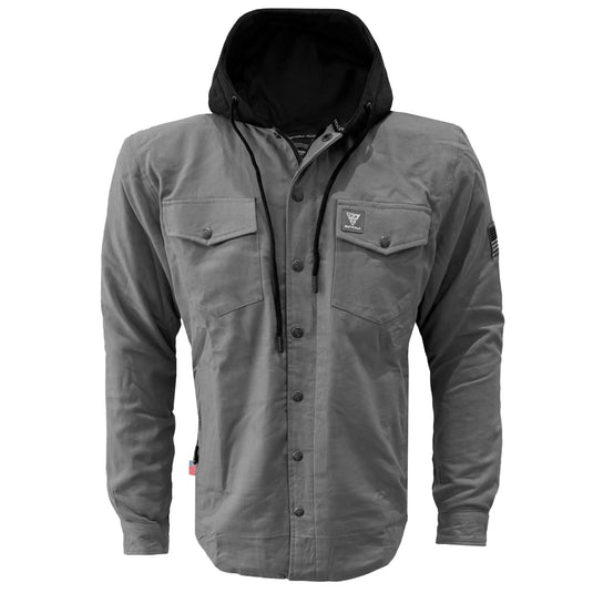 Protective Flannel Hoodie For Men - Grey Solid