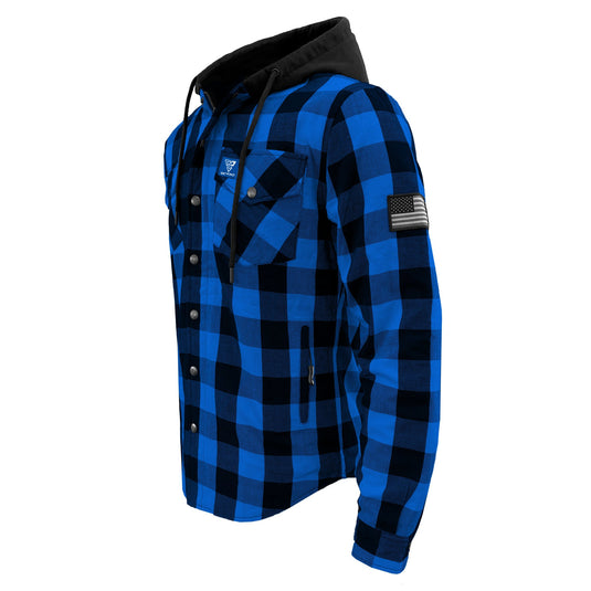 Protective Flannel Hoodie For Men - Blue and Black Checkered