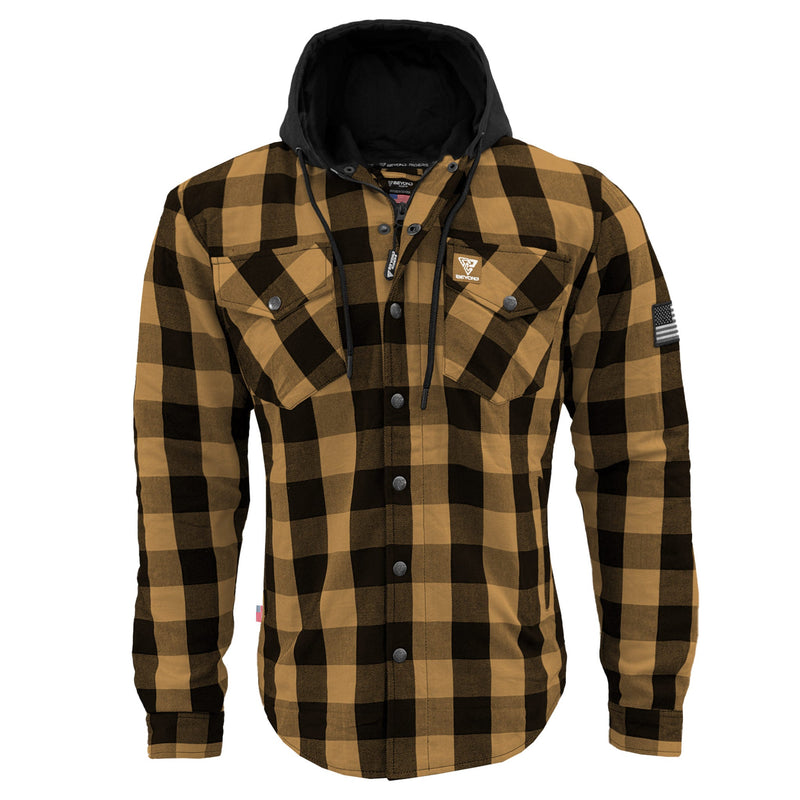 Load image into Gallery viewer, Protective Flannel Hoodie For Men - Camel and Black Checkered
