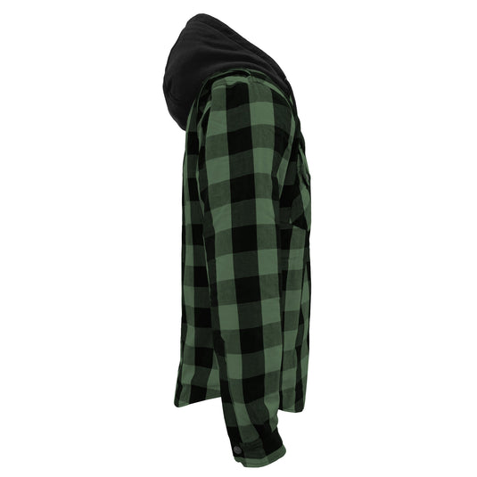 Protective Flannel Hoodie For Men - Dark Green and Black Checkered with Pads