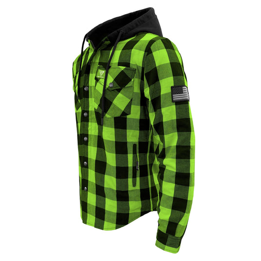 Protective Flannel Hoodie For Men - Green and Black Checkered