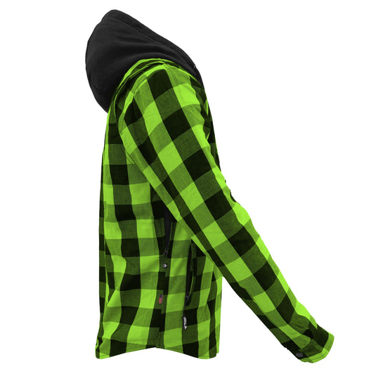 Protective Flannel Hoodie For Men - Green and Black Checkered