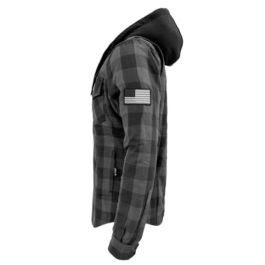 Protective Flannel Hoodie For Men - Grey and Black Checkered with Pads