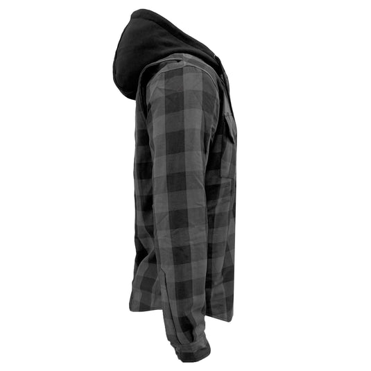 Protective Flannel Hoodie For Men - Grey and Black Checkered with Pads