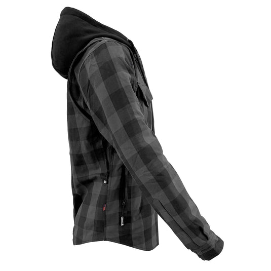 Protective Flannel Hoodie For Men - Grey and Black Checkered with Pads
