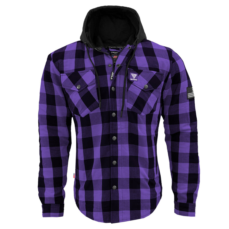 Load image into Gallery viewer, Protective Flannel Hoodie For Men - Purple and Black Checkered
