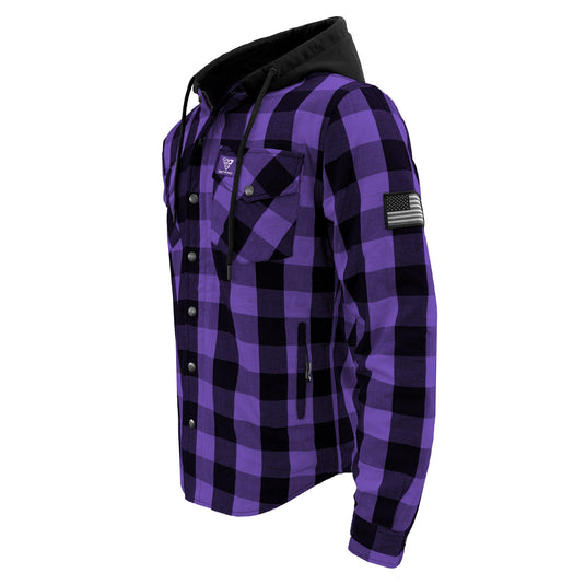 Protective Flannel Hoodie For Men - Purple and Black Checkered
