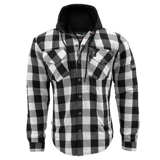 Protective Flannel Hoodie For Men - Black and White Checkered