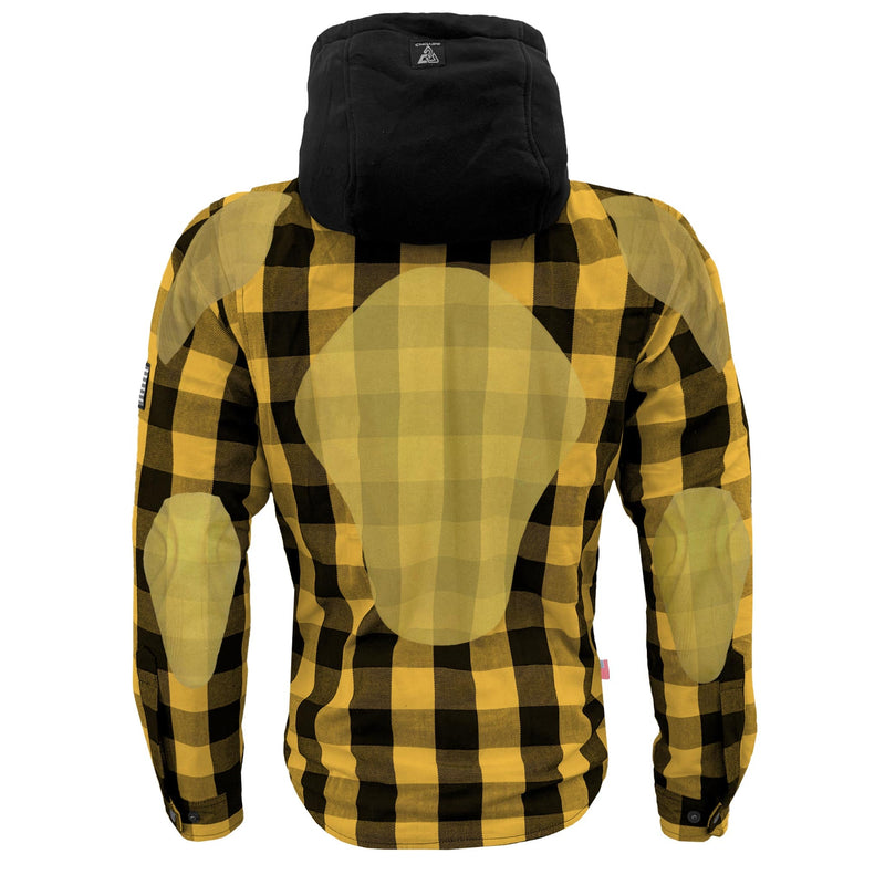 Load image into Gallery viewer, Protective Flannel Hoodie For Men - Yellow and Black Checkered with Pads
