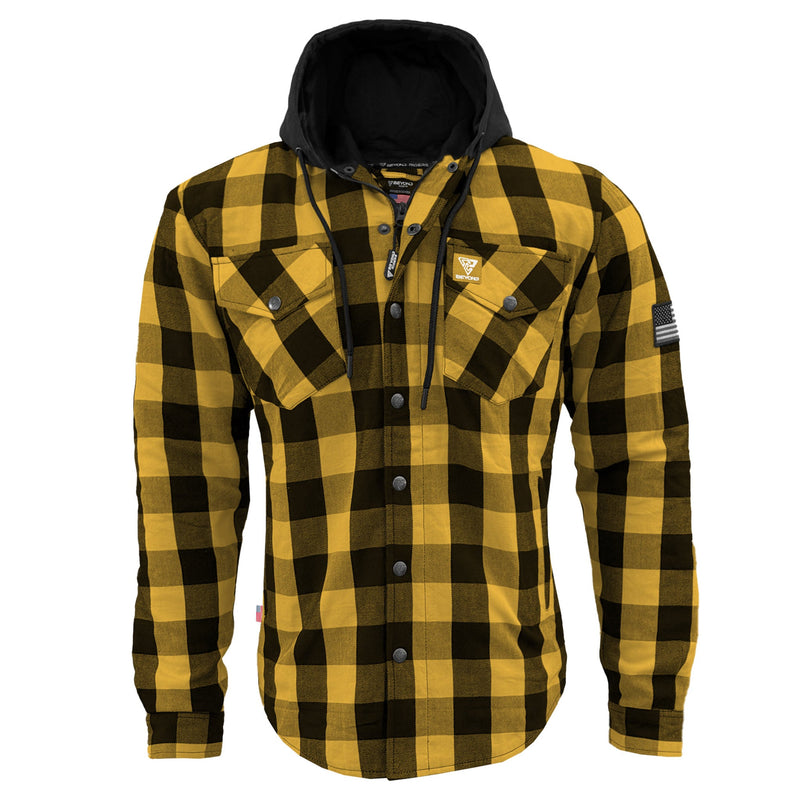 Load image into Gallery viewer, Protective Flannel Hoodie For Men - Yellow and Black Checkered with Pads
