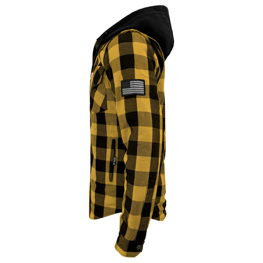 Protective Flannel Hoodie For Men - Yellow and Black Checkered with Pads