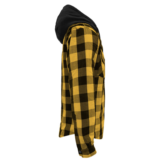 Protective Flannel Hoodie For Men - Yellow and Black Checkered with Pads