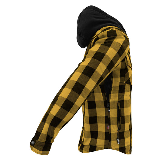 Protective Flannel Hoodie For Men - Yellow and Black Checkered with Pads