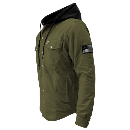 Protective Flannel Hoodie For Men - Army Green Solid