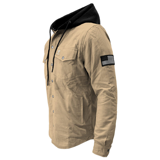 Protective Flannel Hoodie For Men - Khaki Solid