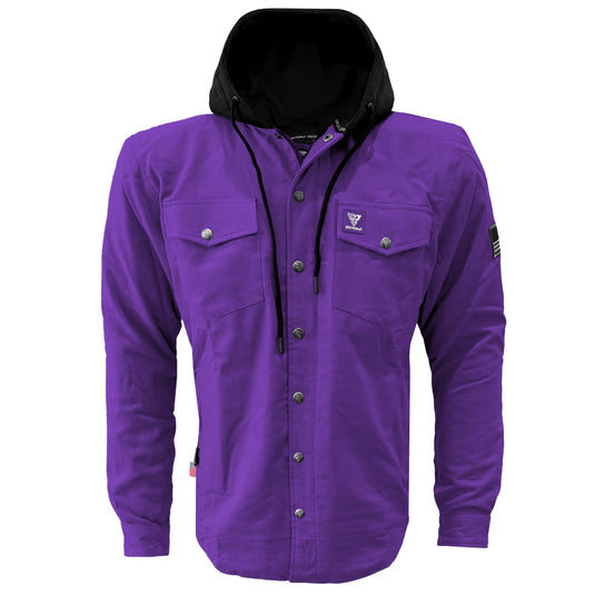 Protective Flannel Hoodie For Men - Purple Solid with Pads