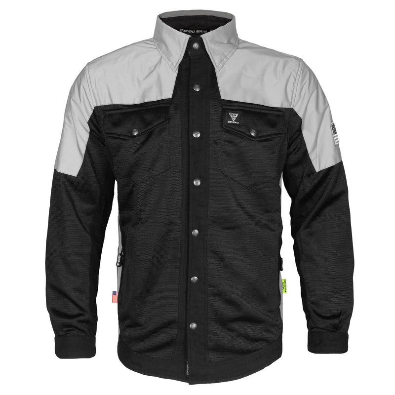 Load image into Gallery viewer, Summer Mesh Reflective Shirt "Alloy Eclipse" - Black and Silver with Pads
