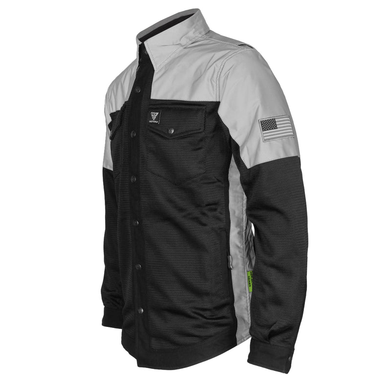 Load image into Gallery viewer, Summer Mesh Reflective Shirt "Alloy Eclipse" - Black and Silver with Pads
