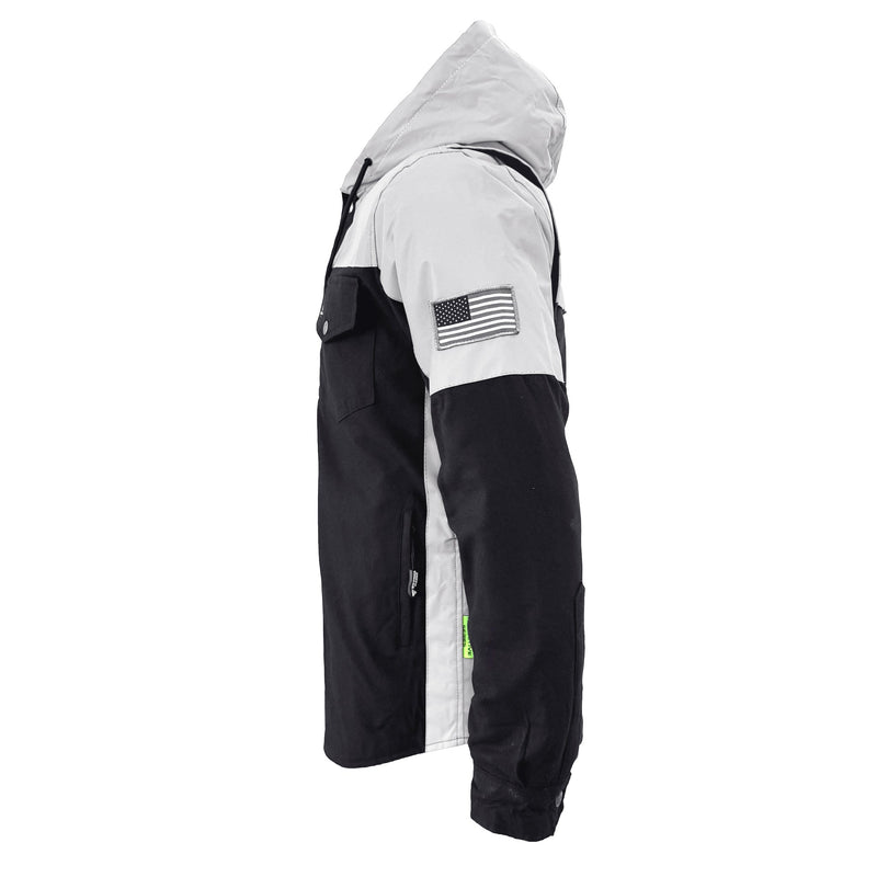 Load image into Gallery viewer, Protective Reflective Flannel Hoodie "Alloy Eclipse" For Men - Black and Silver
