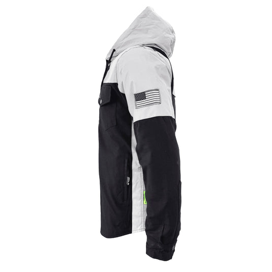 Protective Reflective Flannel Hoodie "Alloy Eclipse" For Men - Black and Silver
