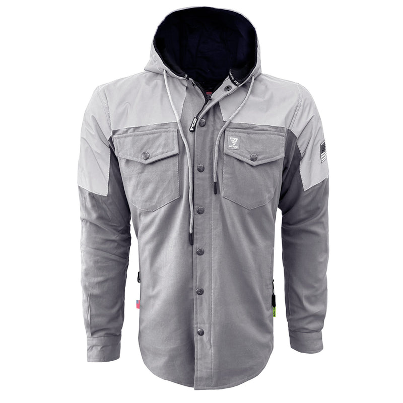 Load image into Gallery viewer, Protective Reflective Flannel Hoodie "Twilight Titanium" For Men - Grey and Silver
