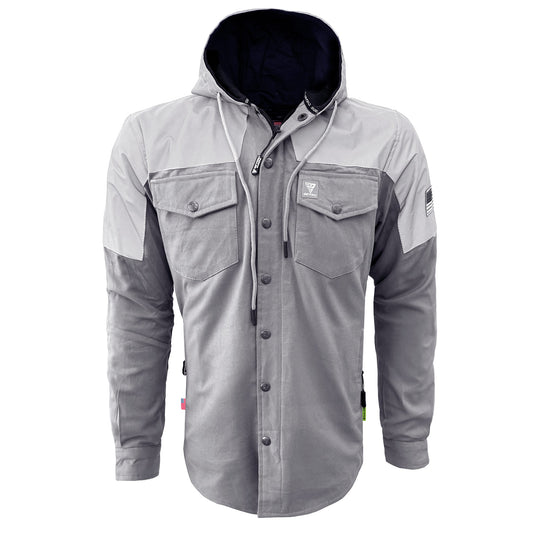 Protective Reflective Flannel Hoodie "Twilight Titanium" For Men - Grey and Silver