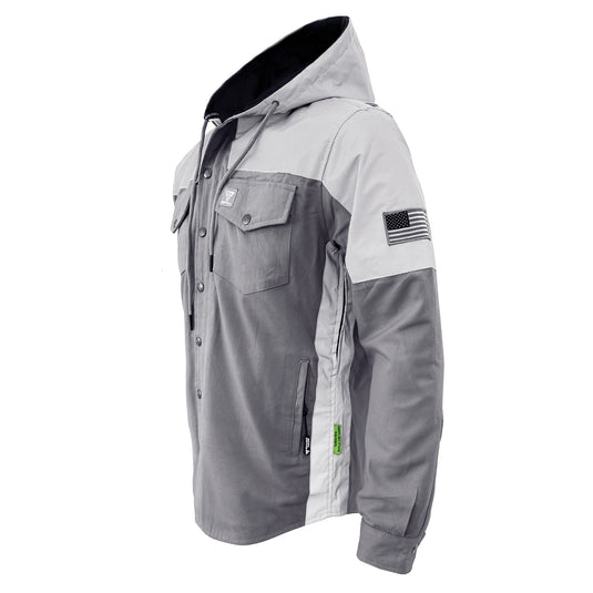 Protective Reflective Flannel Hoodie "Twilight Titanium" For Men - Grey and Silver