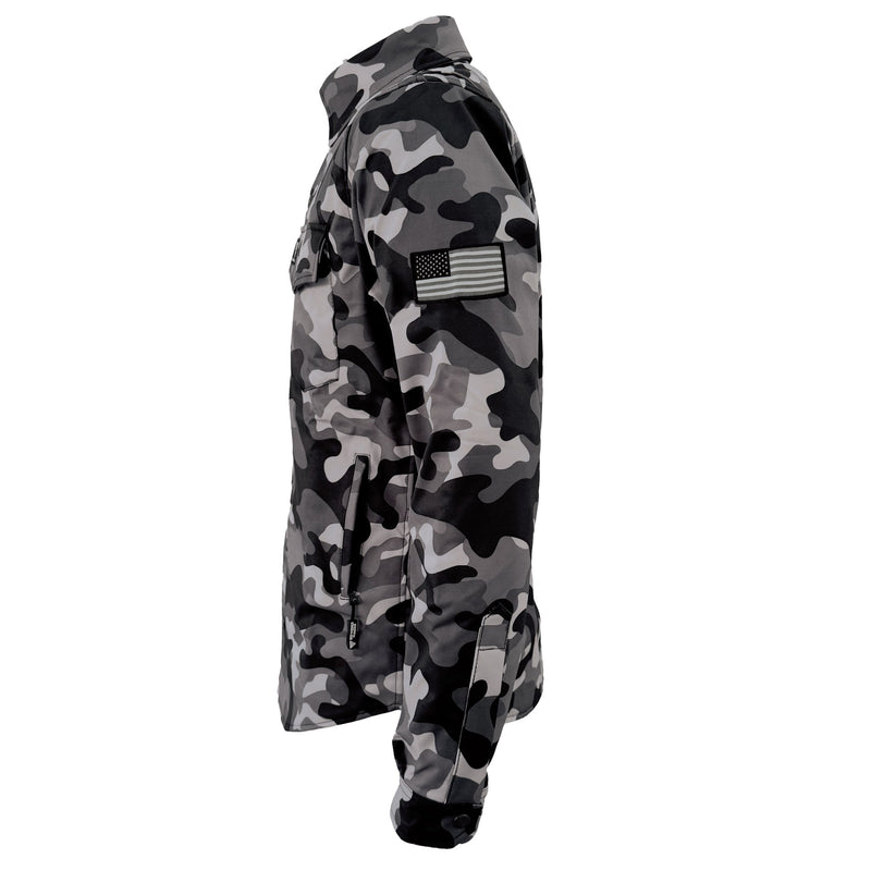 Load image into Gallery viewer, Protective SoftShell Winter Jacket for Men - Camouflage Gray Boomer with Pads
