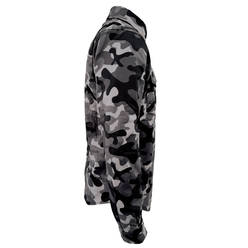 Load image into Gallery viewer, Protective SoftShell Winter Jacket for Men - Camouflage Gray Boomer with Pads

