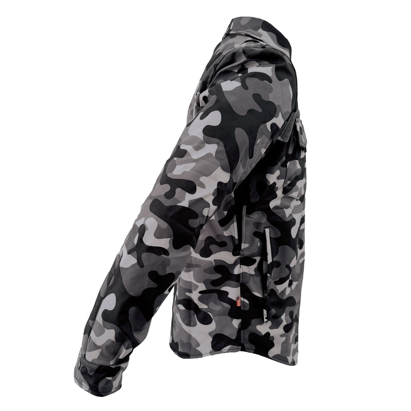 Load image into Gallery viewer, Protective SoftShell Winter Jacket for Men - Camouflage Gray Boomer with Pads
