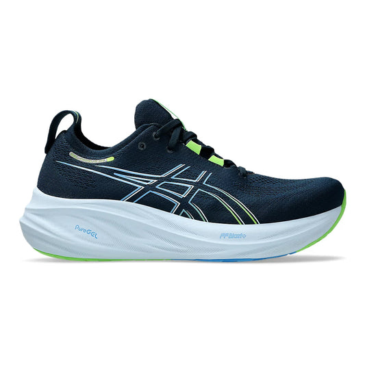 Men's Asics Gel-Nimbus 26, French Blue/Electric Lime, 7 D Medium - Skoutley Outdoors LLC