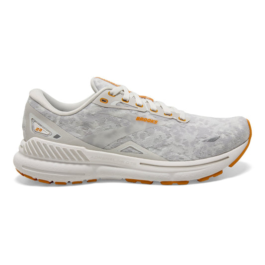 Men's Brooks Adrenaline GTS 23, Blanc/Gray/Sunflower, 7 D Medium - Skoutley Outdoors LLC