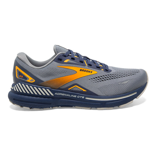 Men's Brooks Adrenaline GTS 23, Grey/Crown Blue/Orange, 8 D Medium - Skoutley Outdoors LLC