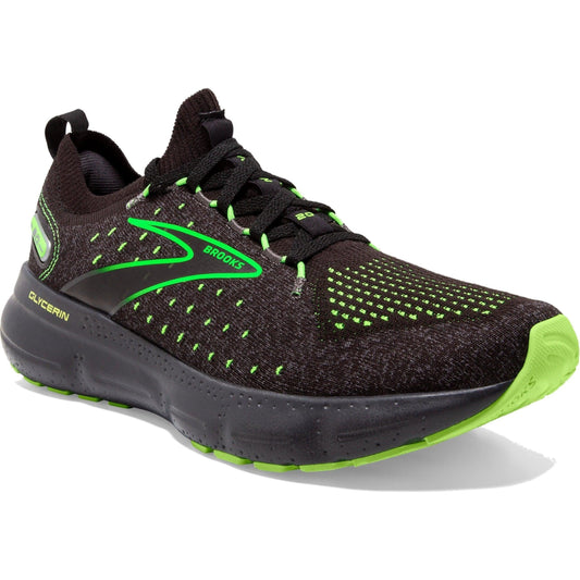 Men's Brooks Glycerin StealthFit 20, Black/Pearl/Green Gecko, 8 D Medium - Skoutley Outdoors LLC