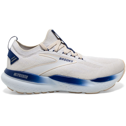 Men's Brooks Glycerin StealthFit 21, White/Marshmallow/Blue, 8.5 D Medium - Skoutley Outdoors LLC