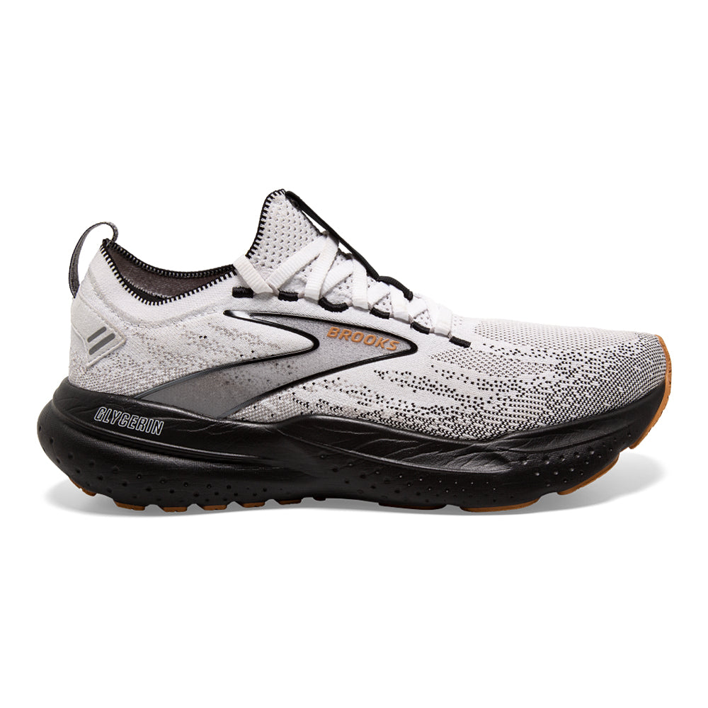 Men's Brooks Glycerin StealthFit 21, White/Grey/Black, 8 D Medium - Skoutley Outdoors LLC