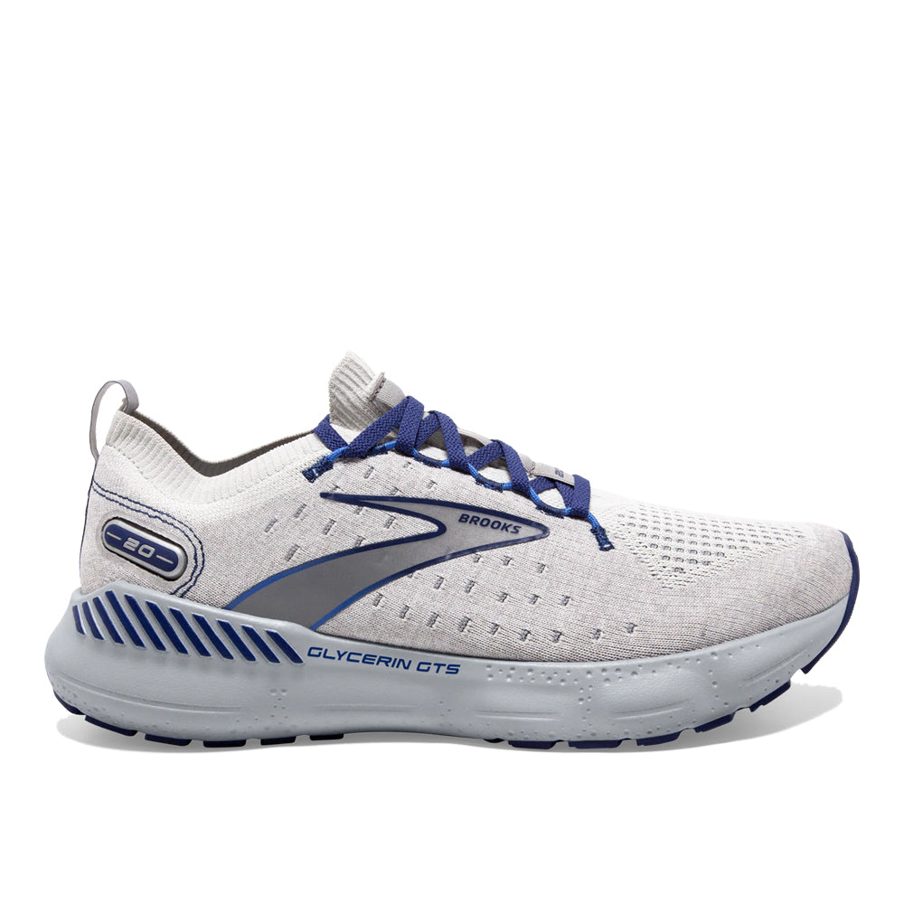 Men's Brooks Glycerin StealthFit GTS 20, Oyster/Alloy/Blue Depths, 12.5 D Medium - Skoutley Outdoors LLC