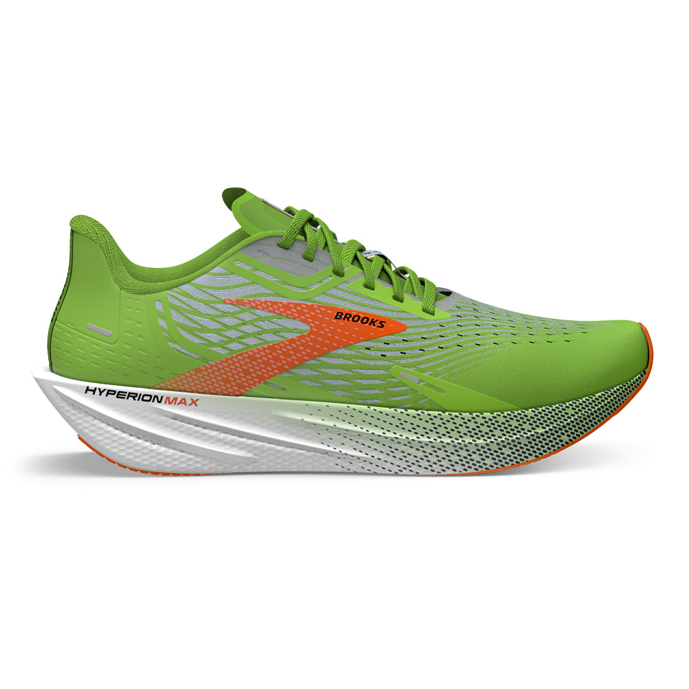 Men's Brooks Hyperion Max, Green Gecko/Red Orange/White, 8 D Medium - Skoutley Outdoors LLC