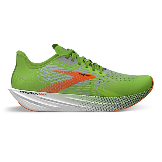 Men's Brooks Hyperion Max, Green Gecko/Red Orange/White, 8 D Medium - Skoutley Outdoors LLC